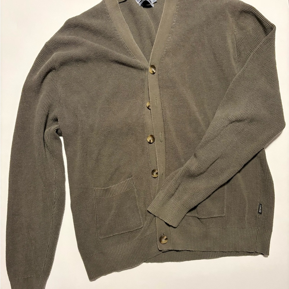 Men's Olive Green Button-Up Cardigan